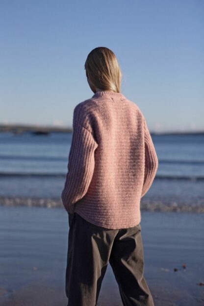 Womens Chunky Knit Alpaca and Wool Jumper Soft Pink Back View