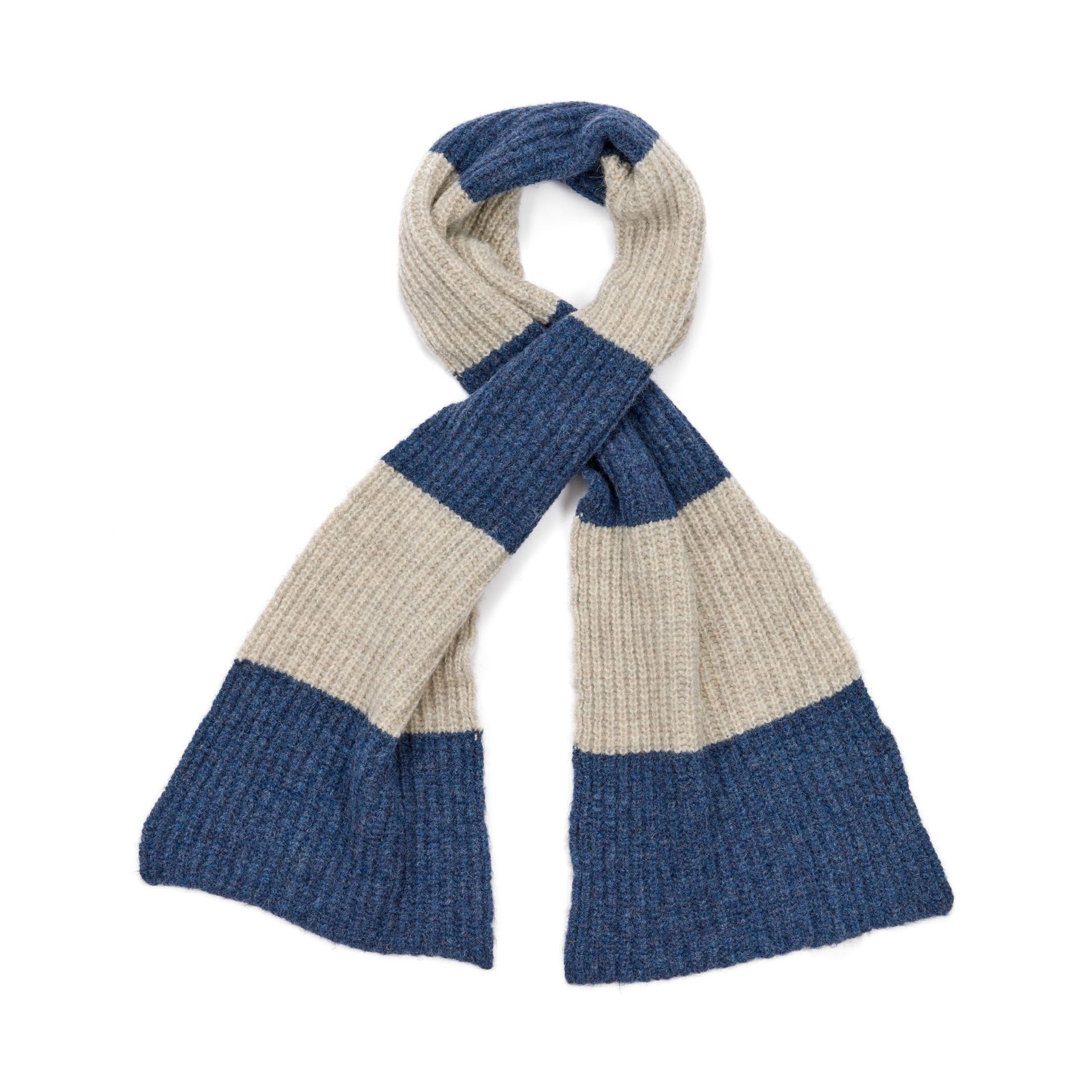 Striped ribbed merino wool scarf