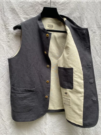 The Clayton Mens Charcoal Linen Gilet 2