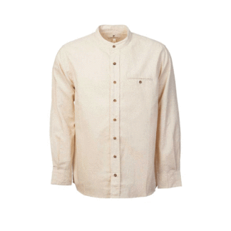 Mens Collarless Natural Beige Linen Shirt Main Image