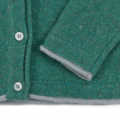 The Killiney Womens Sea Green Wool and Cashmere Cardigan Detail of Cuff