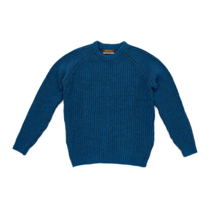 Mens Petrol Blue Ribbed Raglan Crew Neck Cashmere and Wool Jumper