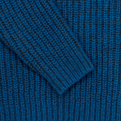 Mens Petrol Blue Ribbed Raglan Crew Neck Cashmere and Wool Jumper Detail