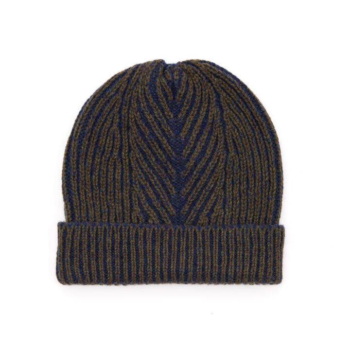 The Army Green Herringbone Rib Wool Beanie Hat