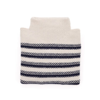 Womens Mock Neck Cream and Blue Striped Merino Wool Jumper Folded