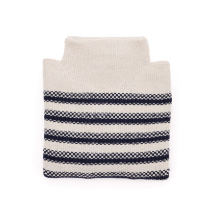 Womens Mock Neck Cream and Blue Striped Merino Wool Jumper Folded