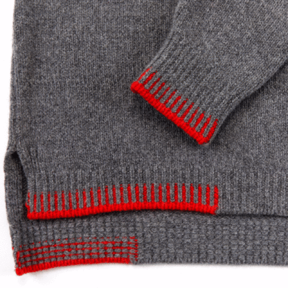 Womens Slate Grey Wool Crew Neck Blanket Stitch Jumper detail