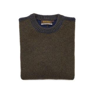 Mens Indigo Army Green Crew Neck Lambswool Jumper