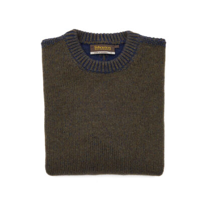 Mens Indigo Army Green Crew Neck Lambswool Jumper