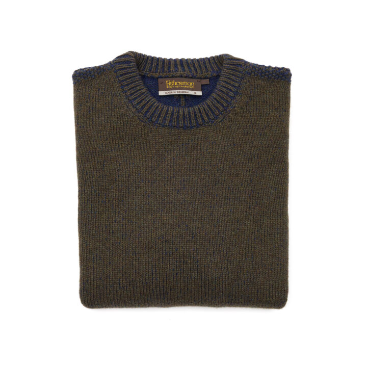 Mens Indigo Army Green Crew Neck Lambswool Jumper