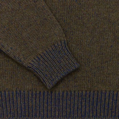 Mens Indigo Army Green Crew Neck Lambswool Jumper Detail