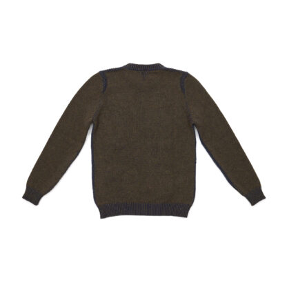 Mens Indigo Army Green Crew Neck Lambswool Jumper Back