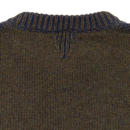 Mens Indigo Army Green Crew Neck Lambswool Jumper Detail of Back